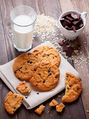 Round cookies with chocolate on the table