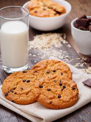Round cookies with chocolate on the table