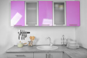 Naklejka na ściany i meble Interior of beautiful modern kitchen