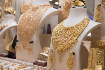 gold jewelry in the shop window