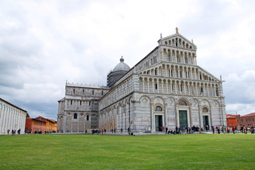 Fototapeta na wymiar Piazza dei miracoli, with the Basilica and the leaning tower. Pisa, Italy 