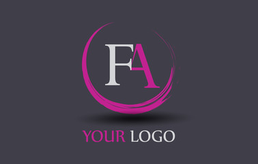 FA  Letter Logo Circular Purple Splash Brush Concept. - obrazy, fototapety, plakaty