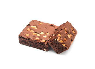 Fototapeta na wymiar Chocolate brownie with almond on white background.