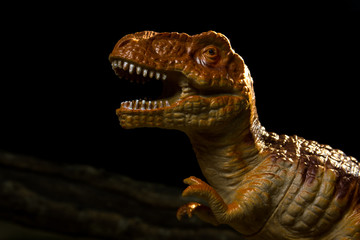 Dinosaur silicone model for education with dark background.