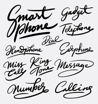 Smart phone and gadget hand written typography. Good use for logotype, symbol, cover label, product, brand, poster title or any graphic design you want. Easy to use or change color
