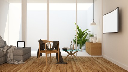 The interior living space decoration in condominium - 3d rendering 