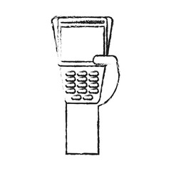 blurred silhouette hand holding a dataphone digital device