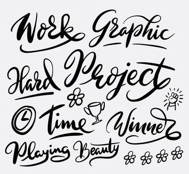 Work project hand written typography. Good use for logotype, symbol, cover label, product, brand, poster title or any graphic design you want. Easy to use or change color
