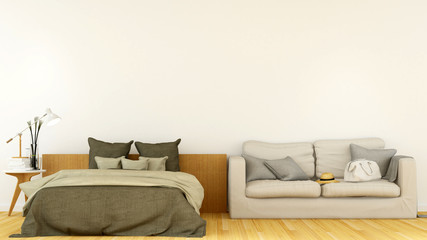 The interior bedroom space in hotel - 3d rendering