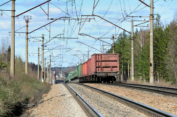 Fototapeta na wymiar old moving freight train