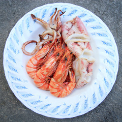 fresh grilled shrimps served on a plate