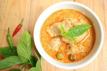 Green Curry With fish ball and eggplant, Thai delicious food
