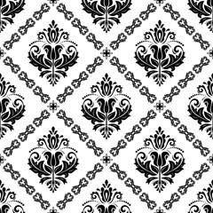 Damask classic black and white pattern. Seamless abstract background with repeating elements