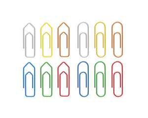 Colorful paper clips set isolated on white background.