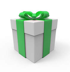 Gift box with green ribbon. isolated on the white background with path.