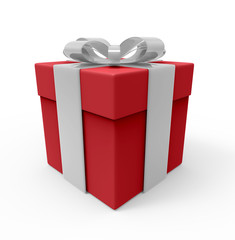 Red gift box with white ribbon. isolated on the white background with path.