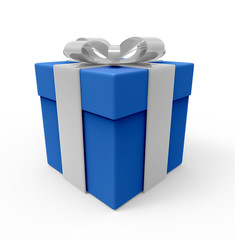 Blue gift box with white ribbon. isolated on the white background with path.