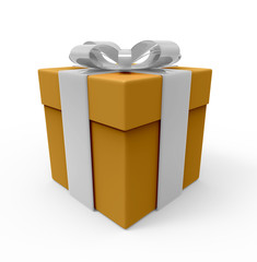 Gift yellow box with ribbon. isolated on the white background with path
