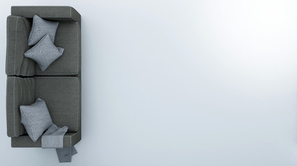 Sofa top plan white background - 3d rendering