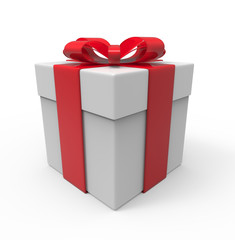Gift box with red ribbon. isolated on the white background with path.
