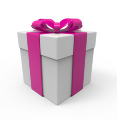 Gift box with purple ribbon. isolated on the white background with path.