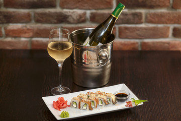 Philadelphia maki sushi rolls with salmon, cheese cream and cucumber © hdesert