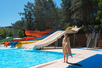 colorful aquapark in green forest