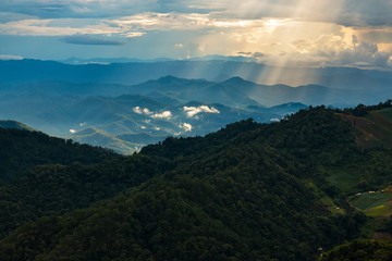 Obraz premium Beautiful natural in Mon Cham (Mon Jam) mountain, Mae Rim, famous travel location in chiangmai, Thailand.