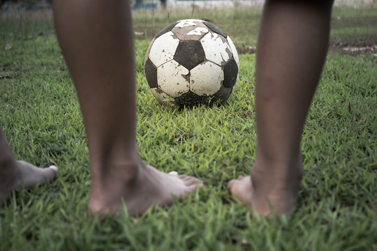 Children Play Football The Old Happy To Touch Football.