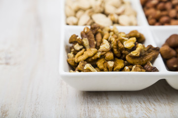 Different kinds of tasty and healthy nuts.