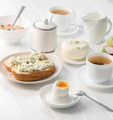 Tasty toasts, fresh salad, filling breakfast for two