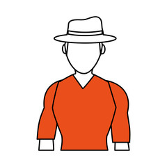 color silhouette image half body faceless explorer man with hat