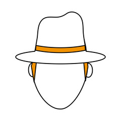color silhouette image front view faceless explorer man with hat