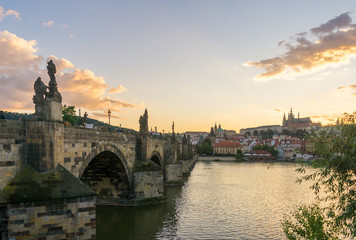Obraz premium Charles Bridge, Prague at Sunset