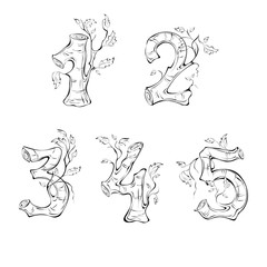 number 2. numbers 1, 2, 3, 4, 5 in the form of a birch trunk with leaves
