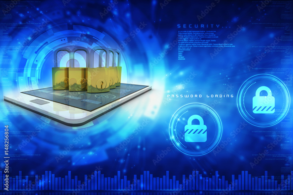 Poster 3d rendering transmitter mobile wifi with lock