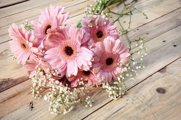 Foto auf Acrylglas Gerbera Grußkarte - rosa Gerbera - Blumenstrauß