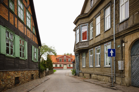 wooden residential building in the streets of Liepaja
