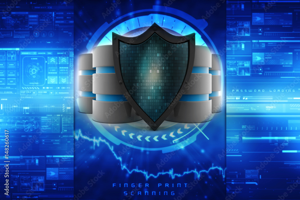 Poster 3d rendering database and computer data security concept