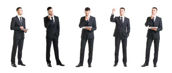 Set of a young handsome businessman isolated on white. Business, career, job, concept.