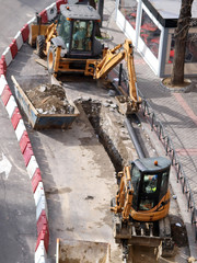 two excavators on construction site