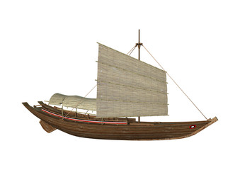 3D Rendering Sampan on White