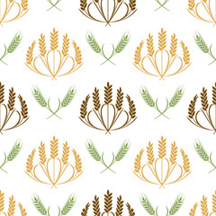 Vector Ears of wheat and grains seamless pattern illustration
