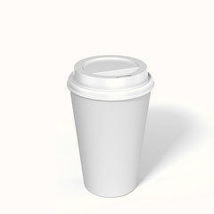 Paper coffee cups with caps isolated on white background, 3D rendering
