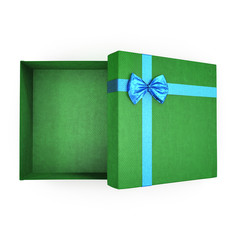 Empty green gift box on white. 3D illustration