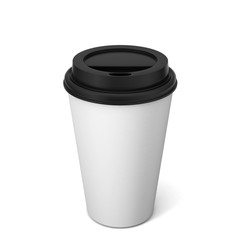Paper coffee cups with caps isolated on white background, 3D rendering
