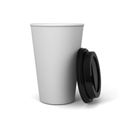 Paper coffee cups with caps isolated on white background, 3D rendering
