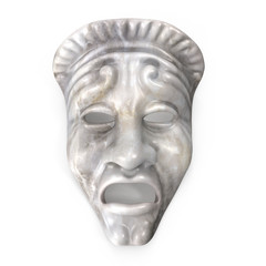 Theatre Tragedy Mask White Marble on white. 3D illustration