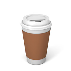 Paper coffee cups with caps isolated on white background, 3D rendering
