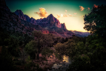Last Light on The Watchman in Zion National Park